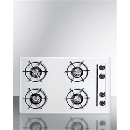 SUMMIT Summit WNL053 30 in. Wide 4 Burner Gas Cooktop; White with Gas Spark Ignition WNL053